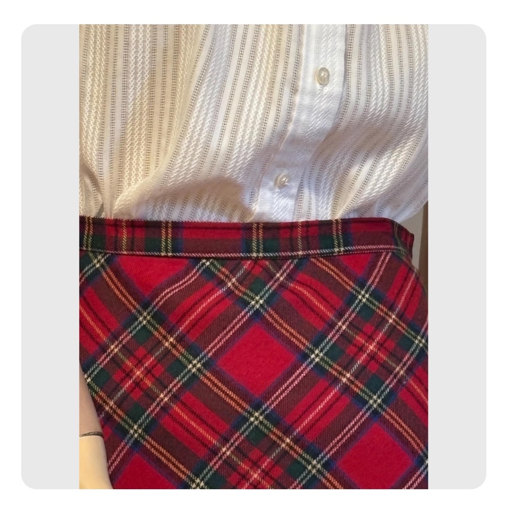 Talbots 100%wool red plaid midi skirt made in USA size 14 - Picture 3 of 5